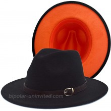 Gossifan Women's Classic Felt Fedora Wide Brim Hat with Belt Buckle - Black&Orange at  Women’s Clothing store