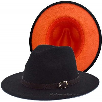 Gossifan Women's Classic Felt Fedora Wide Brim Hat with Belt Buckle - Black&Orange at  Women’s Clothing store