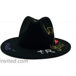 Gossifan Womens Fashion Hand-Painted Panama Hat Black Handwork Fedoras Pattern Kiss at Women’s Clothing store
