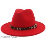 Gossifan Women's Wide Brim Felt Fedora Two Tone Panama Hat with Leopard Belt Buckle - Red&Black