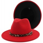 Gossifan Women's Wide Brim Felt Fedora Two Tone Panama Hat with Leopard Belt Buckle - Red&Black