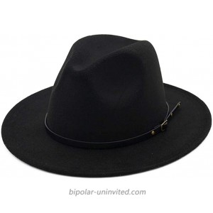 HUDANHUWEI Women's Classic Wide Brim Fedora Hat with Belt Buckle Felt Panama Hat Black at  Women’s Clothing store