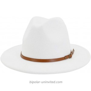 HUDANHUWEI Womens Fedora Hats with Belt Buckle Wide Brim Panama Fedora Cap Z-Classic White at  Women’s Clothing store