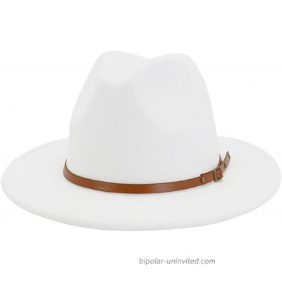 HUDANHUWEI Womens Fedora Hats with Belt Buckle Wide Brim Panama Fedora Cap Z-Classic White at  Women’s Clothing store