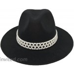 HUDANHUWEI Womens Wide Brim Fedora Hat with Pearl Band Lady Panama Hat Black at Women’s Clothing store