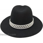 HUDANHUWEI Womens Wide Brim Fedora Hat with Pearl Band Lady Panama Hat Black at Women’s Clothing store