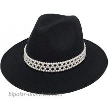 HUDANHUWEI Womens Wide Brim Fedora Hat with Pearl Band Lady Panama Hat Black at  Women’s Clothing store