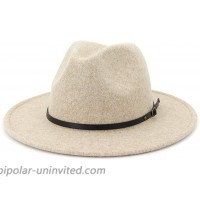 HUDANHUWEI Womens Wool Fedora Hat with Belt Buckle Wide Brim Panama Hat Cream at  Women’s Clothing store