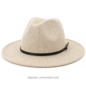 HUDANHUWEI Womens Wool Fedora Hat with Belt Buckle Wide Brim Panama Hat Cream at  Women’s Clothing store