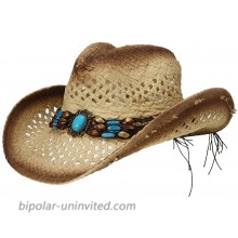 La Vogue Straw Cowboy Hat Bend Brim Fedora Hat Faux Turquoise Belt Brown at  Women’s Clothing store