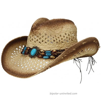 La Vogue Straw Cowboy Hat Bend Brim Fedora Hat Faux Turquoise Belt Brown at  Women’s Clothing store