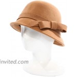Ladies Wool Felt Bucket Hat Women Vintage Cloche Fedora Winter Church Bowler Hat with Bow Khaki at Women’s Clothing store