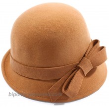 Ladies Wool Felt Bucket Hat Women Vintage Cloche Fedora Winter Church Bowler Hat with Bow Khaki at  Women’s Clothing store