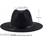 Lanzom Women Retro Wide Brim Wool Fedora Hat with Belt Buckle HatBlack One Size at Women’s Clothing store