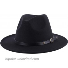 Lanzom Women Retro Wide Brim Wool Fedora Hat with Belt Buckle HatBlack One Size at  Women’s Clothing store