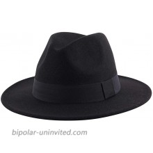 Lanzom Women Wide Brim Warm Wool Fedora Hat Retro Style Belt Panama Hat Black One Size at  Women’s Clothing store