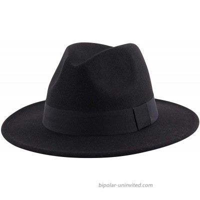Lanzom Women Wide Brim Warm Wool Fedora Hat Retro Style Belt Panama Hat Black One Size at  Women’s Clothing store