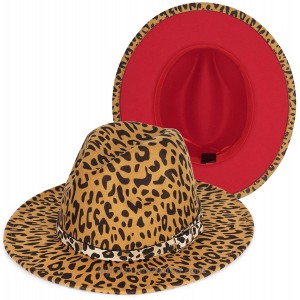 Leopard Fedora Hat Red Bottom Two Tone Wide Brim Felt Belt Buckle Panama Hat Jazz Dress Hat Trendy Womens & Mens at  Women’s Clothing store