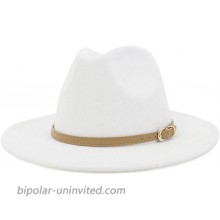 Lisianthus Women Classic Felt Fedora Wide Brim Hat with Belt Buckle A-White at  Women’s Clothing store