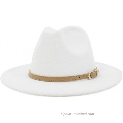 Lisianthus Women Classic Felt Fedora Wide Brim Hat with Belt Buckle A-White at  Women’s Clothing store