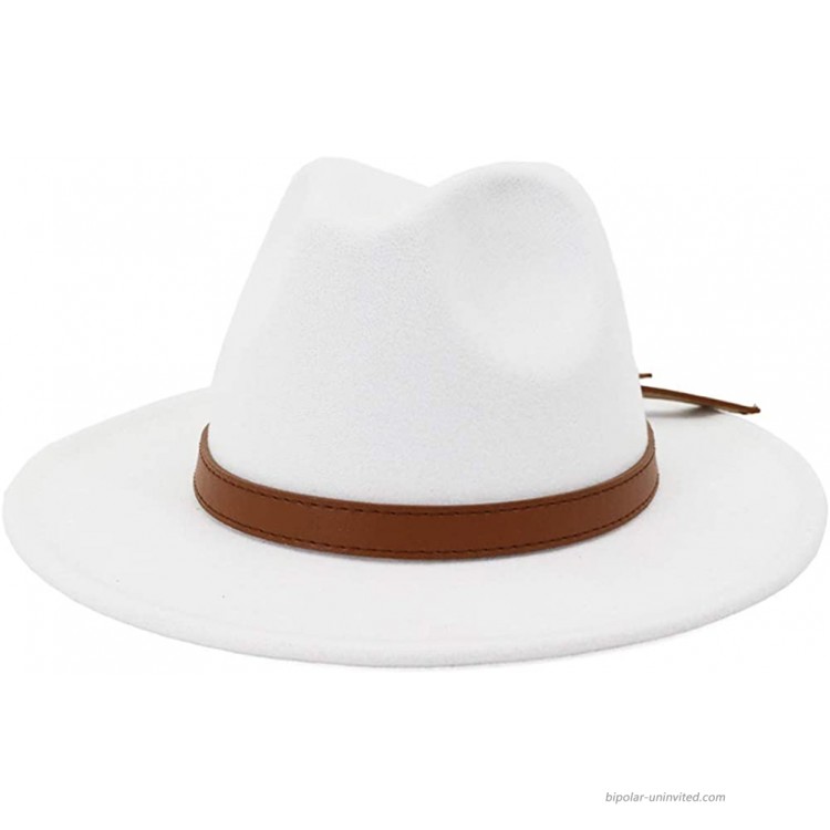 Lisianthus Women Vintage Wide Brim Fedora Hat Brown Belt-White M; Hat Circumference 56-58cm; for Women at Women’s Clothing store
