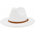 Lisianthus Women White Fedora Wide Brim Panama Hats with Brown Belt Buckle 56-58cm at Women’s Clothing store