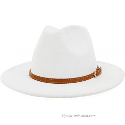 Lisianthus Women White Fedora Wide Brim Panama Hats with Brown Belt Buckle 56-58cm at  Women’s Clothing store