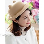 Lujuny Cute Cat Ear Bowler Hat - Wool Trendy Derby Cap with Roll-up Brim for Men Women Camel at Women’s Clothing store