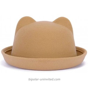 Lujuny Cute Cat Ear Bowler Hat - Wool Trendy Derby Cap with Roll-up Brim for Men Women Camel at  Women’s Clothing store