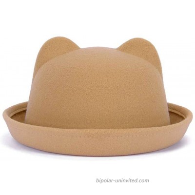 Lujuny Cute Cat Ear Bowler Hat - Wool Trendy Derby Cap with Roll-up Brim for Men Women Camel at  Women’s Clothing store