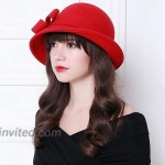 Maitose Women's Wool Felt Bow Flowers Church Bowler Hat One Size Circumference 56-58cm 22-23inch Brilliant Red at Women’s Clothing store