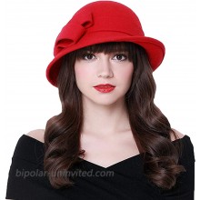 Maitose Women's Wool Felt Bow Flowers Church Bowler Hat One Size Circumference 56-58cm 22-23inch Brilliant Red at  Women’s Clothing store