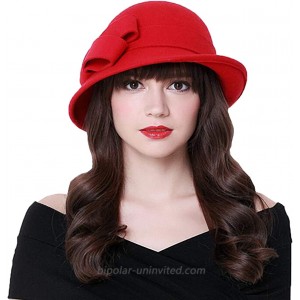 Maitose Women's Wool Felt Bow Flowers Church Bowler Hat One Size Circumference 56-58cm 22-23inch Brilliant Red at  Women’s Clothing store