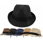 Melesh Classic Sun Straw Trilby Fedora Hat L XL Black at Men’s Clothing store