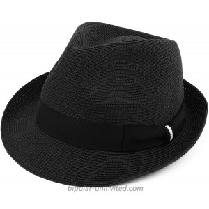 Melesh Classic Sun Straw Trilby Fedora Hat L XL Black at  Men’s Clothing store