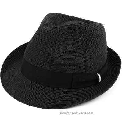 Melesh Classic Sun Straw Trilby Fedora Hat L XL Black at  Men’s Clothing store