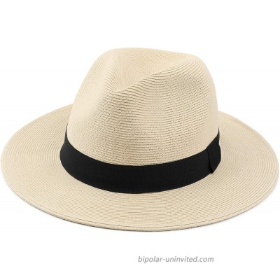 Melesh Straw Fedora Hat for Women Men Fine Braid Wide Brim Sun Beach Panama Hat Medium Beige at  Women’s Clothing store
