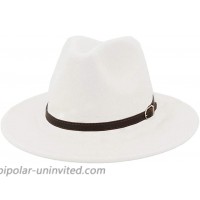 Men & Women Panama Hat Classic Wide Brim Fedora Hat with Belt Buckle-White