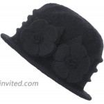Prefe Women 100% Wool Felt Round Top Cloche Hat Fedoras Trilby with Flower Black Free at Women’s Clothing store