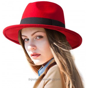Red Fedora Hats for Women - Wool Hats for Men Wide Brim Hat Women Felt Fedoras at  Women’s Clothing store