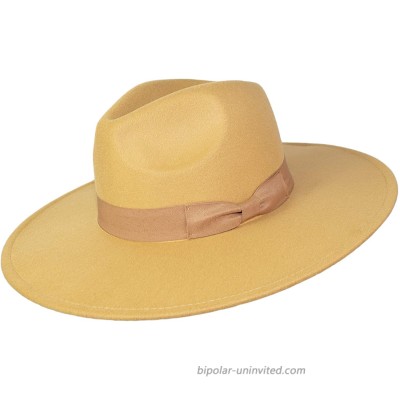 Rising Phoenix Industries Large Felt Flat Wide Brim Panama Fedora Rancher Hat Wide Brimmed Bolero Gangster Hat with Grosgrain Hatband Camel at  Men’s Clothing store