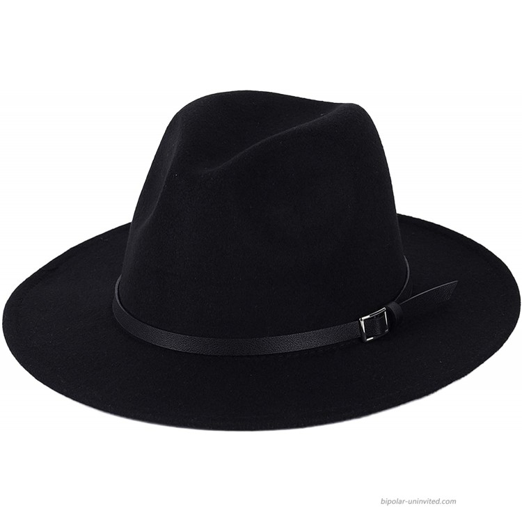 Spring hue Womens Classic Wide Brim Fedora with Belt Buckle Wool Panama Felt Hat Z5 One Size at Women’s Clothing store