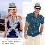 Summer Straw Fedora Hat Short Brim Panama Sun Hat Trilby Beach Hat for Men & Women Beige Blue