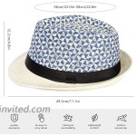 Summer Straw Fedora Hat Short Brim Panama Sun Hat Trilby Beach Hat for Men & Women Beige Blue