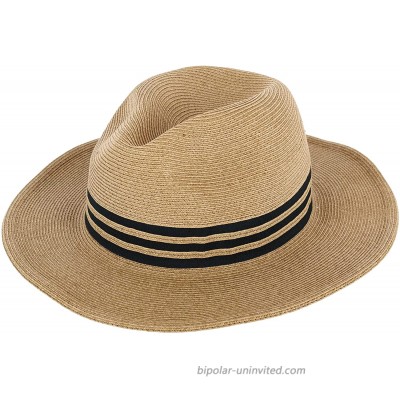 Sun 'n' Sand Women's Striped Packable Panama Fedora Hat Tan at  Women’s Clothing store