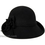 Vintage Classic Cloche Bucket Hat Fedora for Lady 100% Wool Woman Party Fashion with Bow Accent Black at Women’s Clothing store