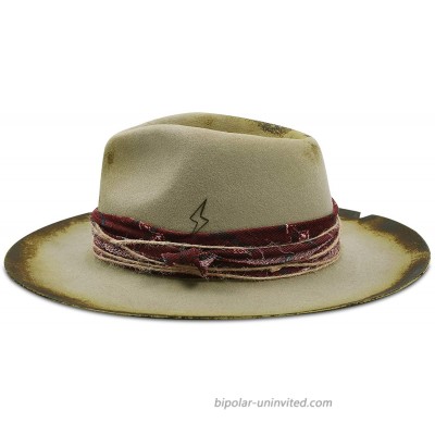Vintage Fedora Firm Wool Felt Panama Hat Classic Rancher for Men Women Wide Brim Lining Distressed Burned Handmade at  Men’s Clothing store