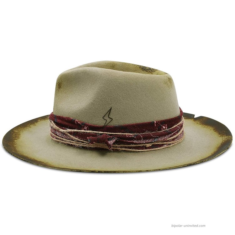 Vintage Fedora Firm Wool Felt Panama Hat Classic Rancher for Men Women Wide Brim Lining Distressed Burned Handmade at Men’s Clothing store