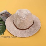Women Fedora Sun Hat Summer Wide Brim Panama Straw Beach Hat with Leather Belt Pink One Size at Women’s Clothing store