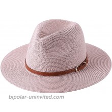Women Fedora Sun Hat Summer Wide Brim Panama Straw Beach Hat with Leather Belt Pink One Size at  Women’s Clothing store